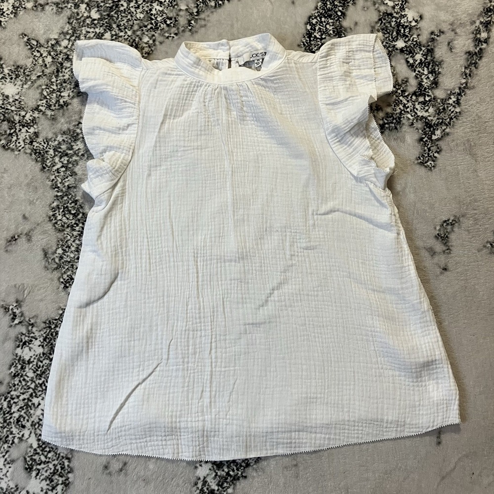 Joes Shirt Womens Size XS White Crinkled Gauze Top Ruffle Sleeves Lightweight